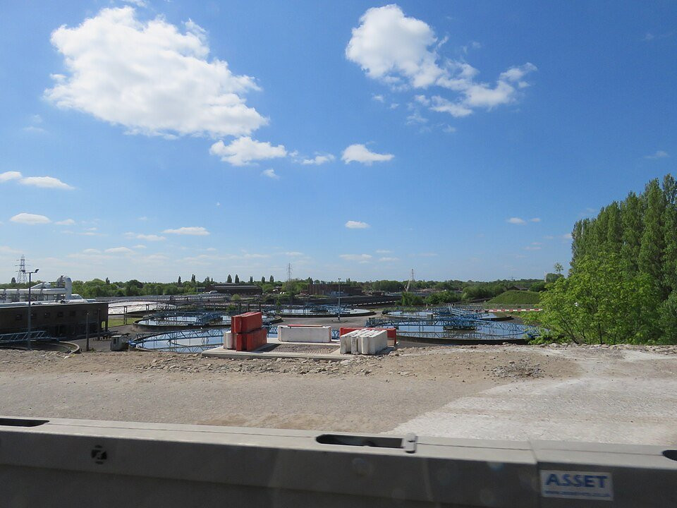 Wastewater settling tanks and treatment infrastructure for environmental engineering.