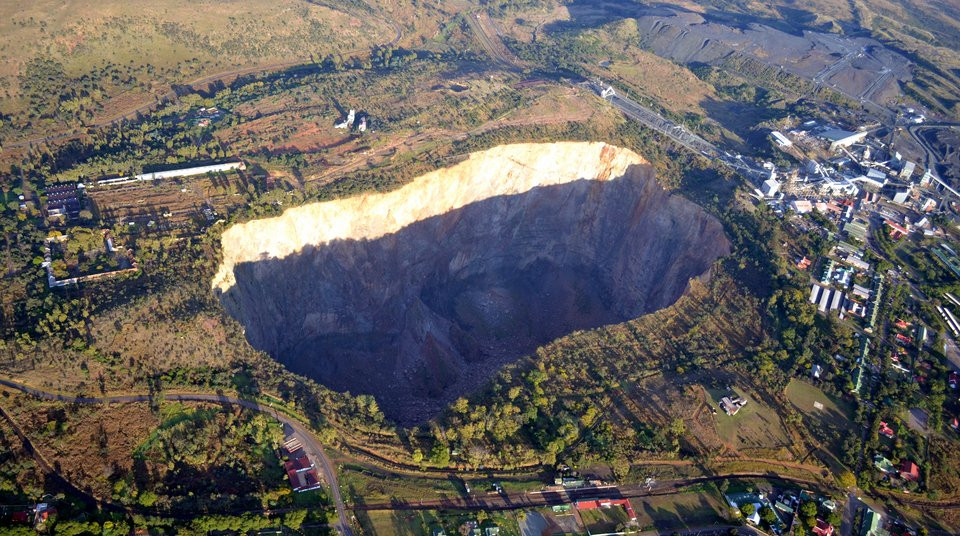 Aerial view of the Cullinan Premier Mine pit and surrounding processing infrastructure in South Africa.