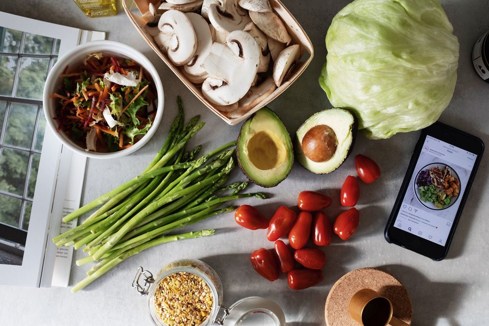 Fresh vegetables and grains arranged for meal planning and the study of human nutrition.
